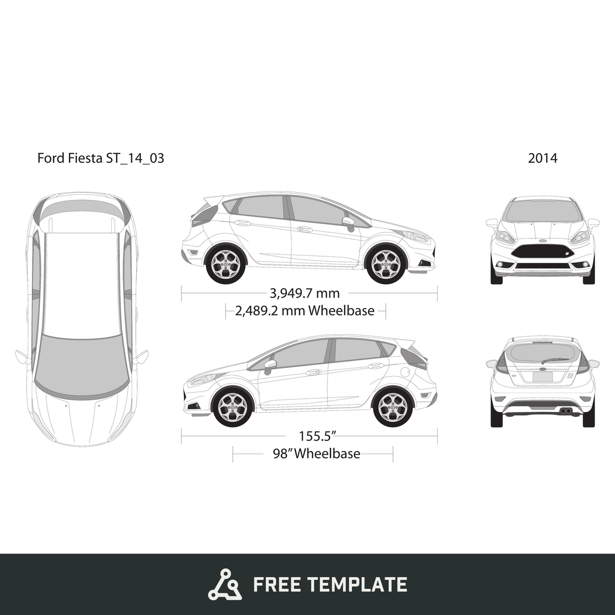 2014 Ford Fiesta free vector vehicle wrap template - GravBase