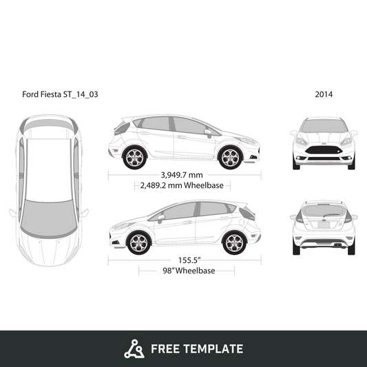 2014 Ford Fiesta free vector vehicle wrap template - GravBase