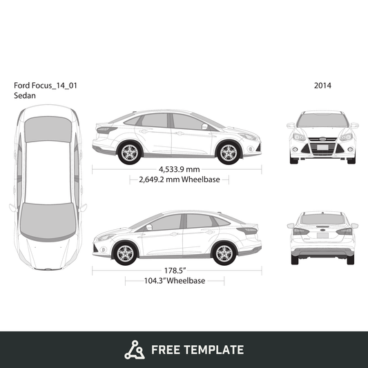 2014 Ford Focus free vector vehicle wrap template - GravBase
