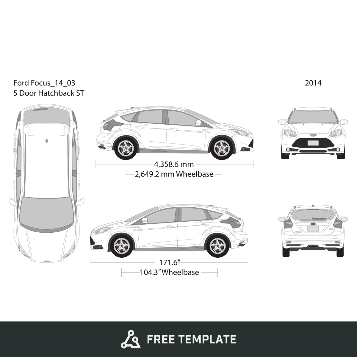 2014 Ford Focus free vector vehicle wrap template - GravBase