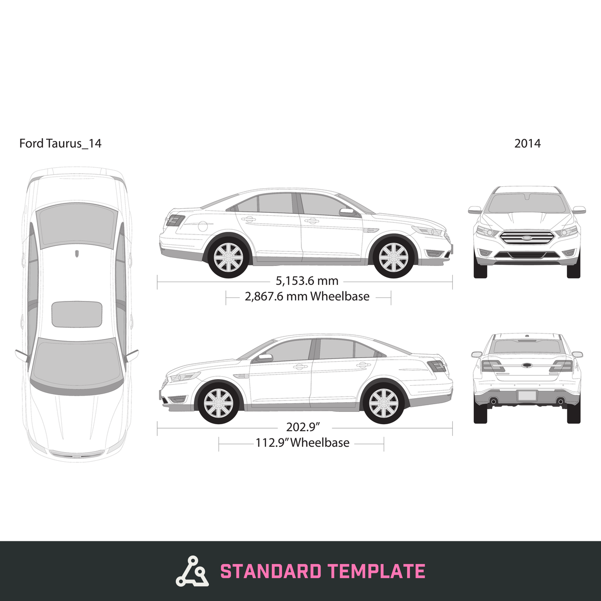 2014 Ford Taurus vector wrap template, Design-Ready PDF - GravBase