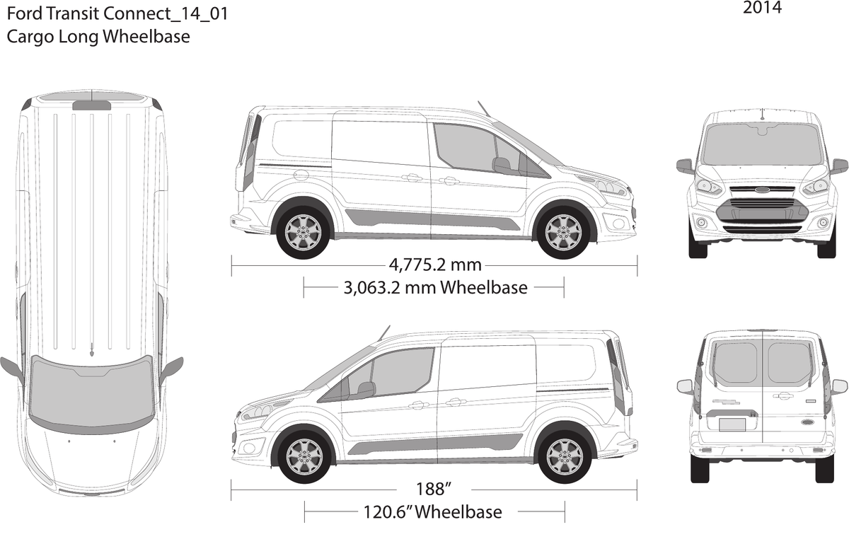 2014 Ford Transit Connect Vector Wrap Template - GravBase