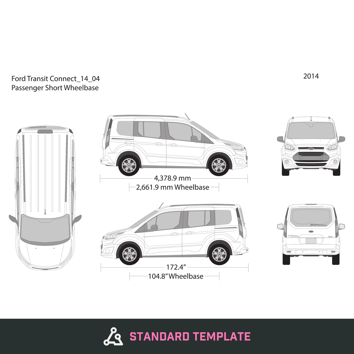 2014 Ford Transit Connect vector wrap template V04, Design-Ready PDF - GravBase