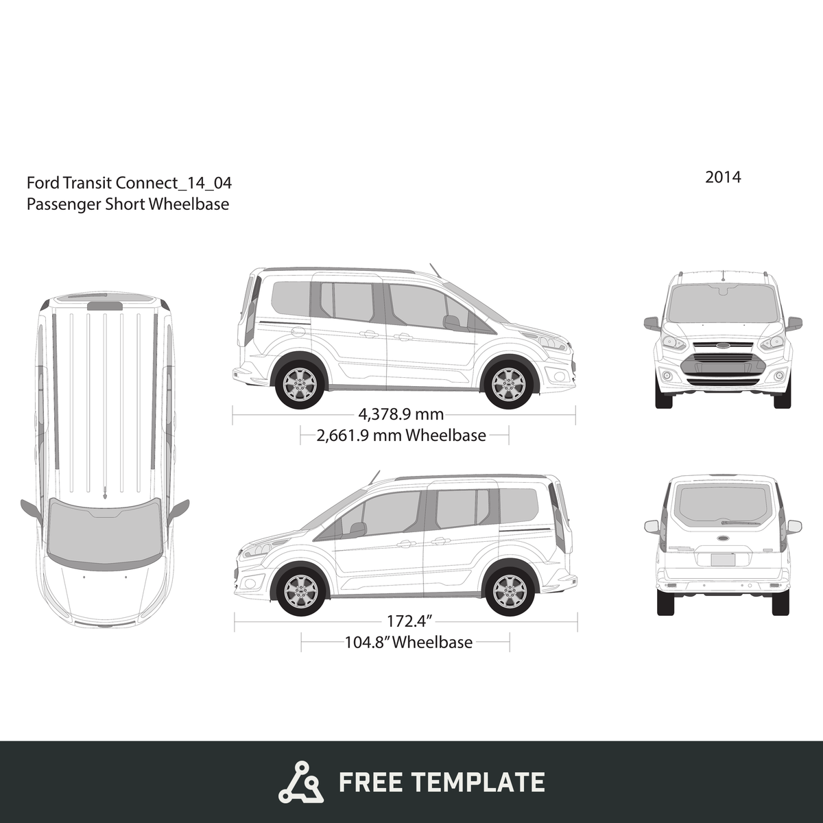 2014 Ford Transit Connect free vector vehicle wrap template - GravBase
