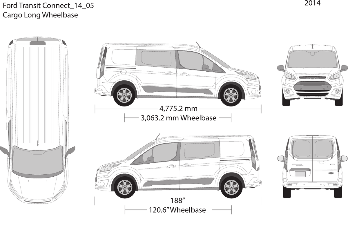 2014 Ford Transit Connect Vector Wrap Template - GravBase