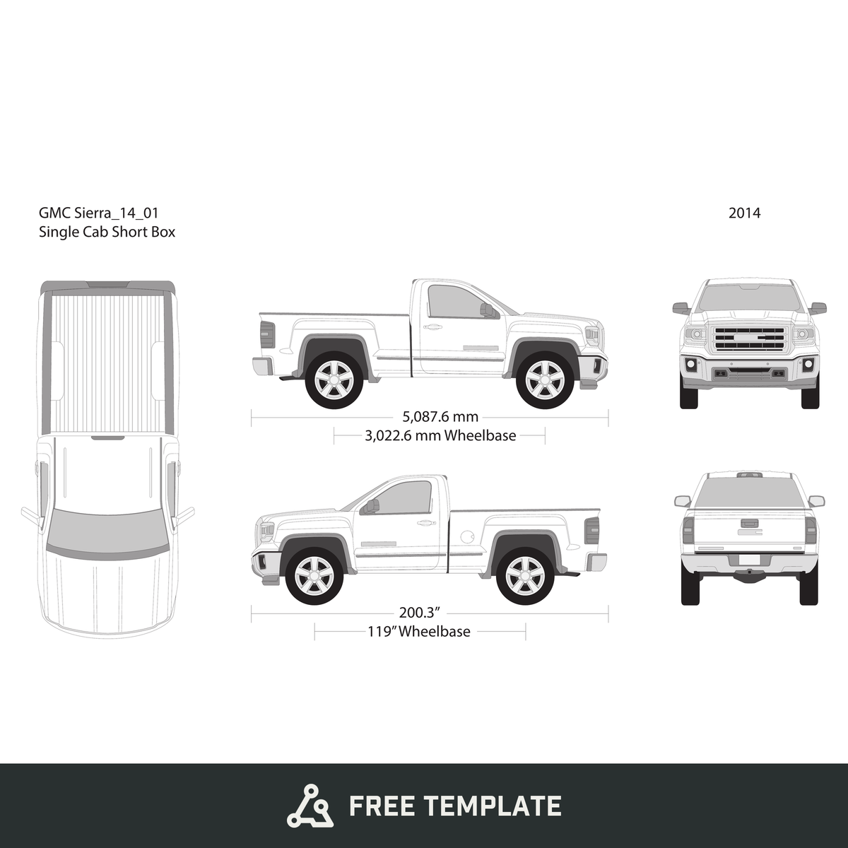2014 GMC Sierra 1500 free vector vehicle wrap template - GravBase