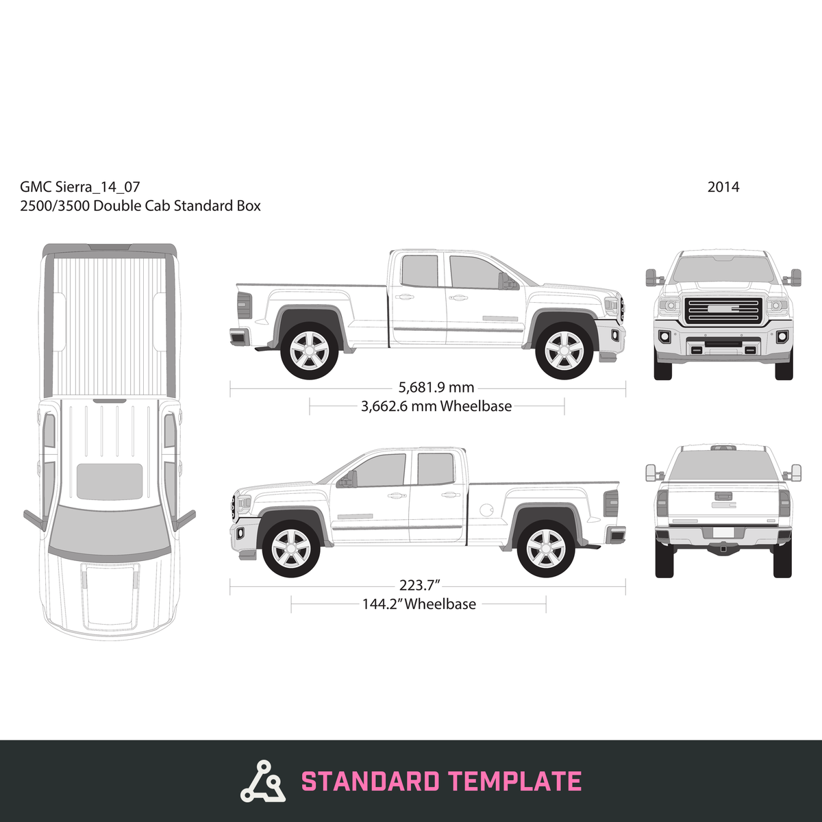 2014 GMC Sierra 2500-3500 HD vector wrap template V07, Design-Ready PDF - GravBase