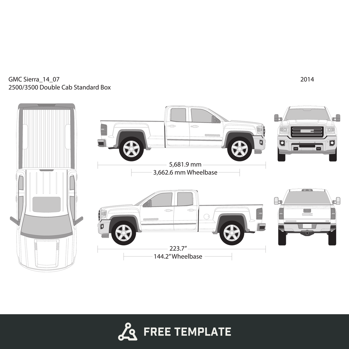 2014 GMC Sierra 2500-3500 HD free vector vehicle wrap template - GravBase