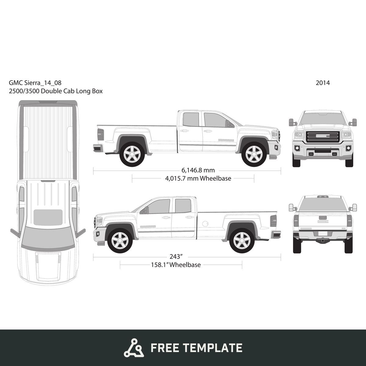 2014 GMC Sierra 2500-3500 HD free vector vehicle wrap template - GravBase