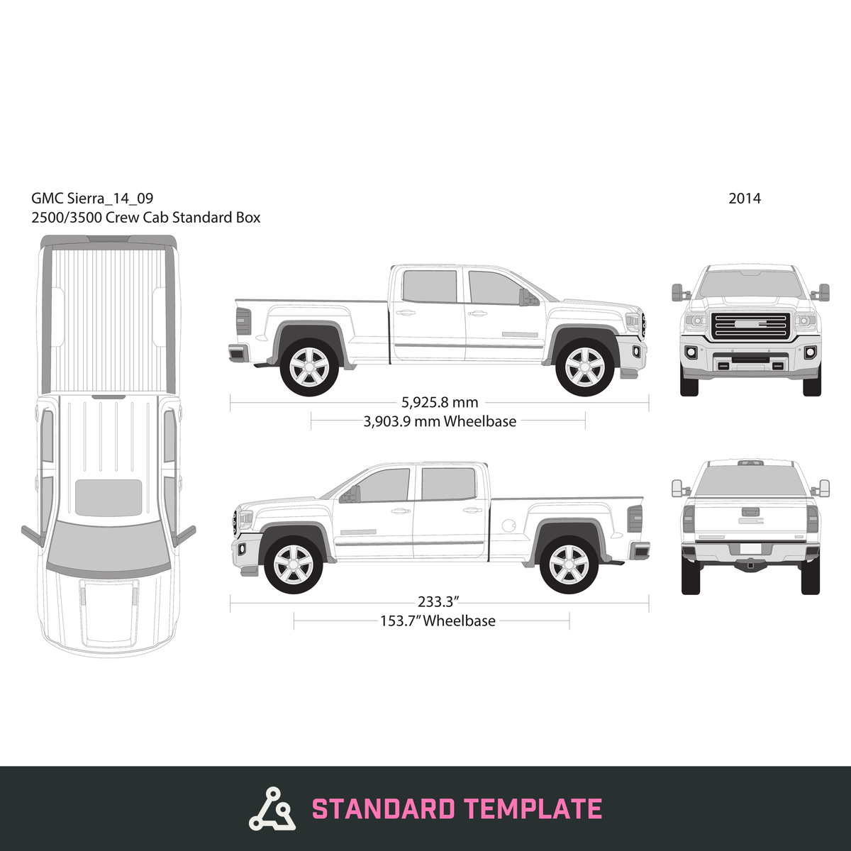 2014 GMC Sierra 2500-3500 HD vector wrap template V09, Design-Ready PDF - GravBase