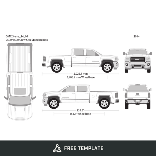 2014 GMC Sierra 2500-3500 HD free vector vehicle wrap template - GravBase