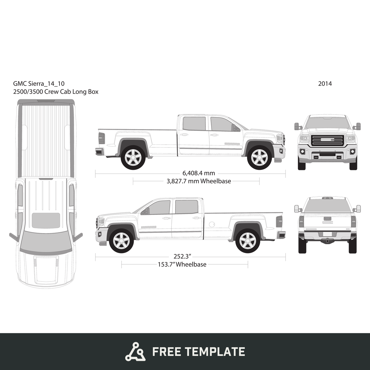2014 GMC Sierra 2500-3500 HD free vector vehicle wrap template - GravBase
