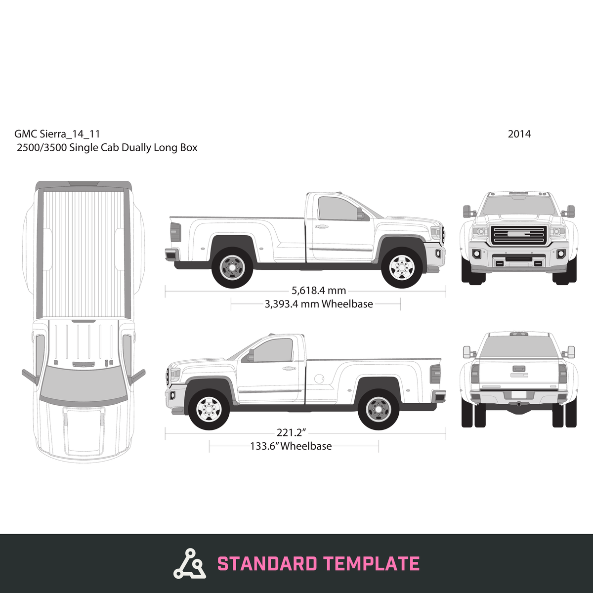 2014 GMC Sierra 2500-3500 HD vector wrap template V11, Design-Ready PDF - GravBase