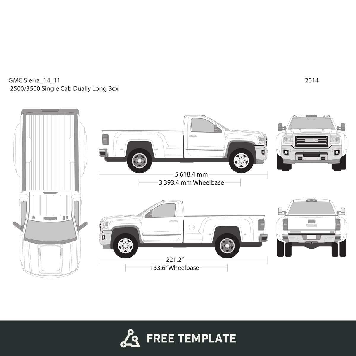 2014 GMC Sierra 2500-3500 HD free vector vehicle wrap template - GravBase