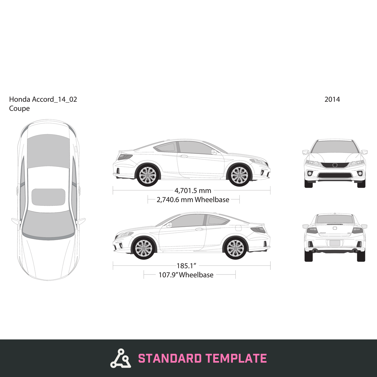 2014 Honda Accord Coupe vector wrap template, Design-Ready PDF - GravBase