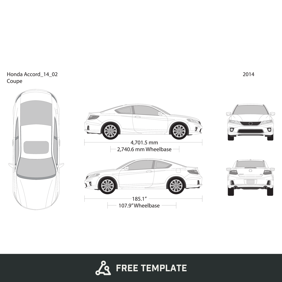 2014 Honda Accord Coupe free vector vehicle wrap template - GravBase