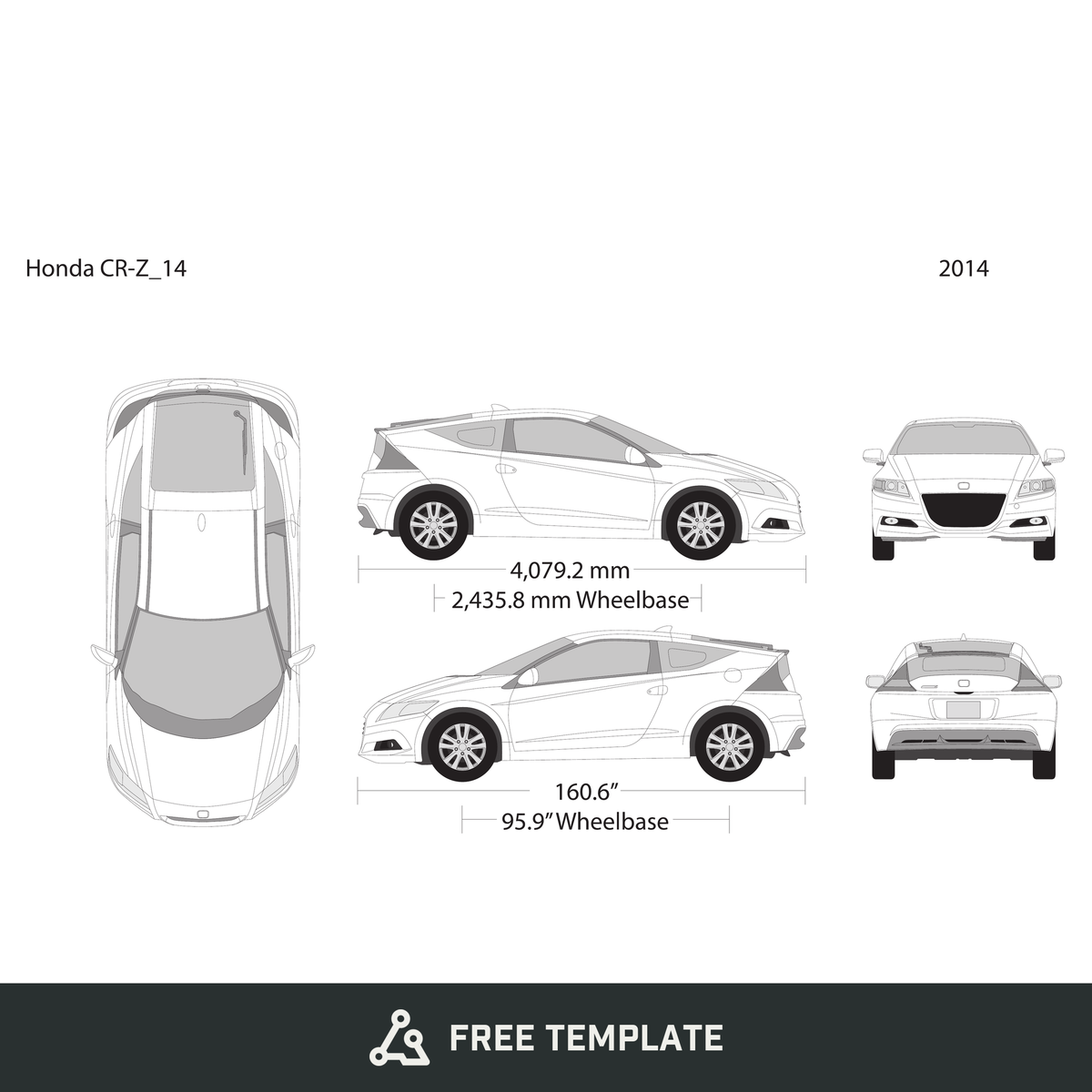 2014 Honda CR-Z free vector vehicle wrap template - GravBase