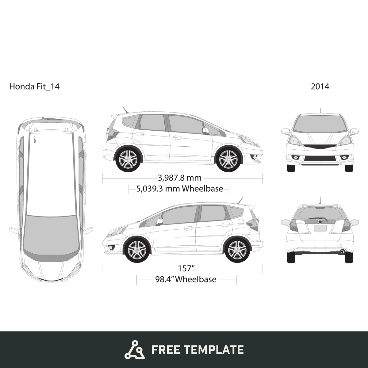2014 Honda Fit free vector vehicle wrap template - GravBase