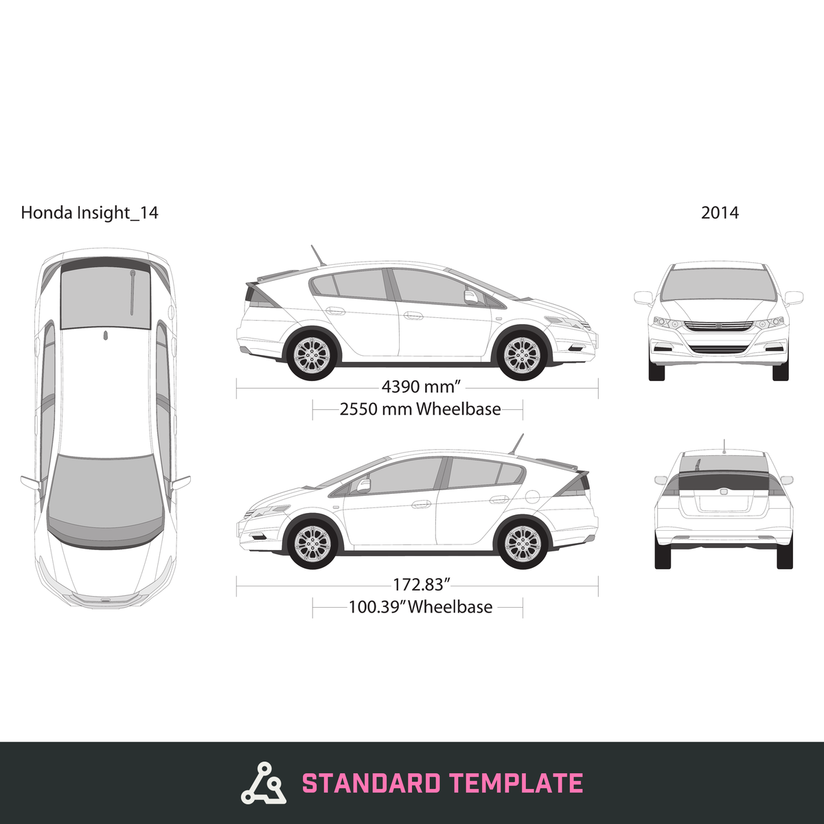 2014 Honda Insight vector wrap template, Design-Ready PDF - GravBase