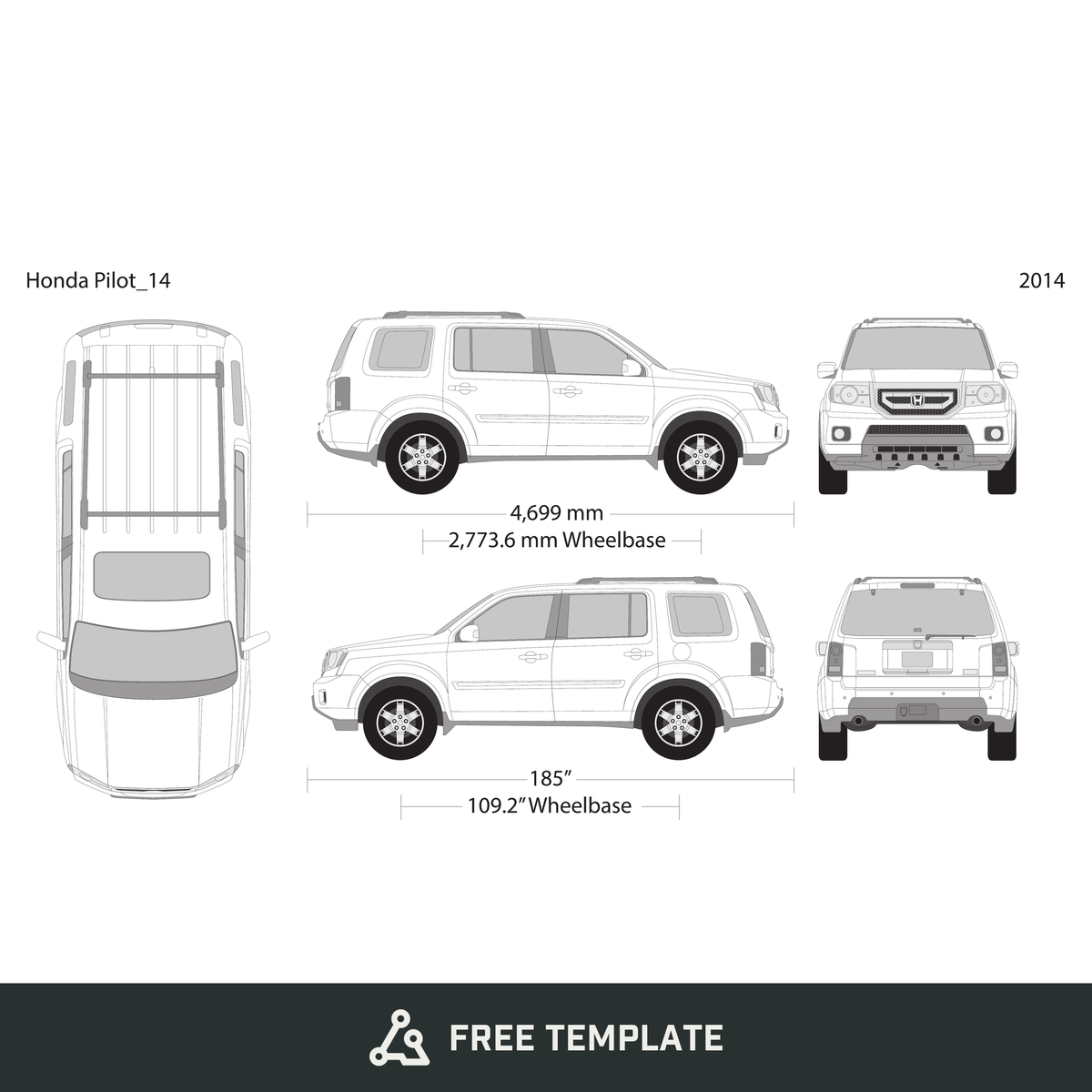2014 Honda Pilot free vector vehicle wrap template - GravBase