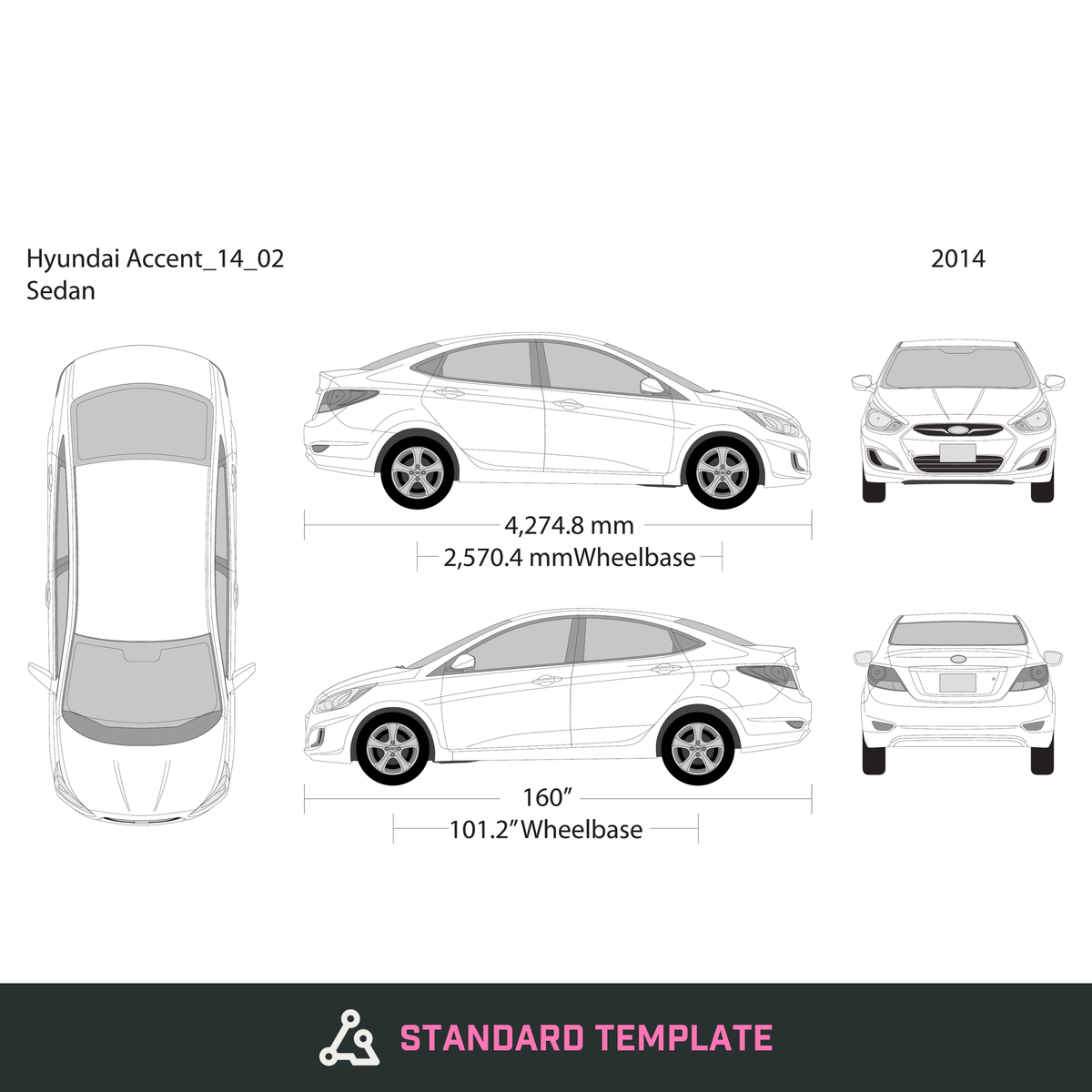 2014 Hyundai Accent Sedan vector wrap template, Design-Ready PDF - GravBase