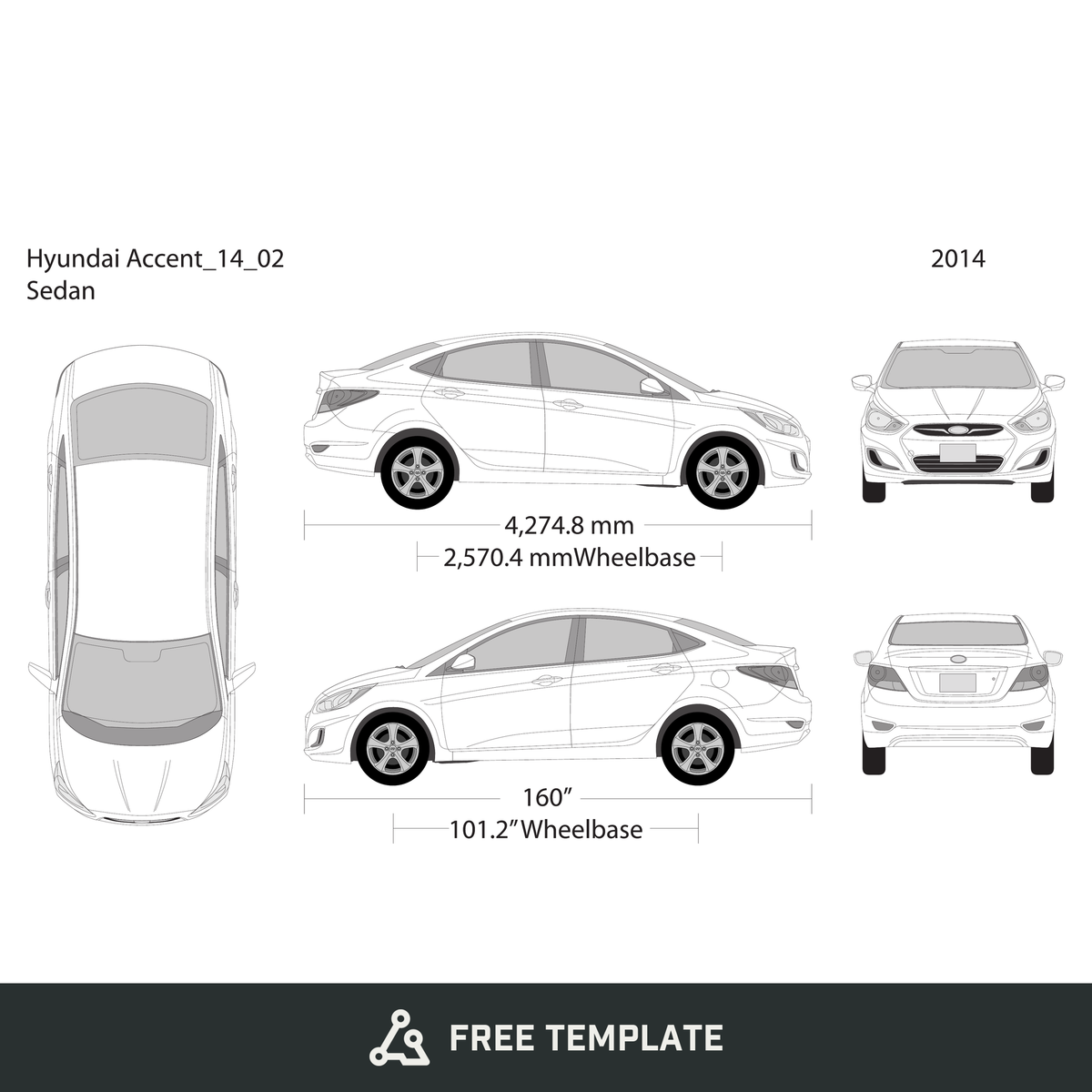 2014 Hyundai Accent Sedan free vector vehicle wrap template - GravBase