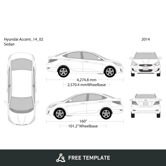 2014 Hyundai Accent Sedan free vector vehicle wrap template - GravBase