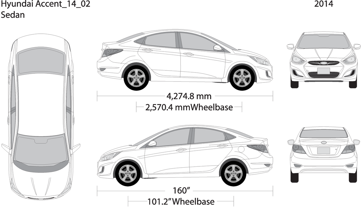 2014 Hyundai Accent Sedan V02 Vehicle Wrap Template