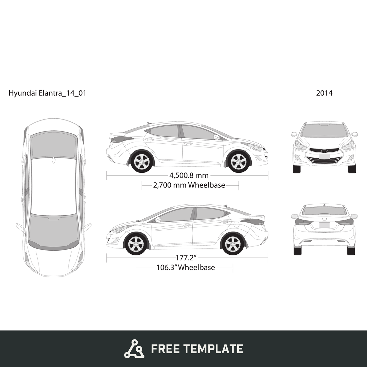 2014 Hyundai Elantra free vector vehicle wrap template - GravBase