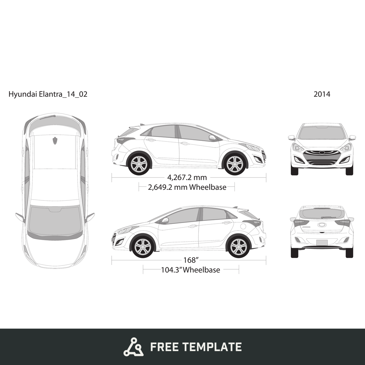 2014 Hyundai Elantra free vector vehicle wrap template - GravBase