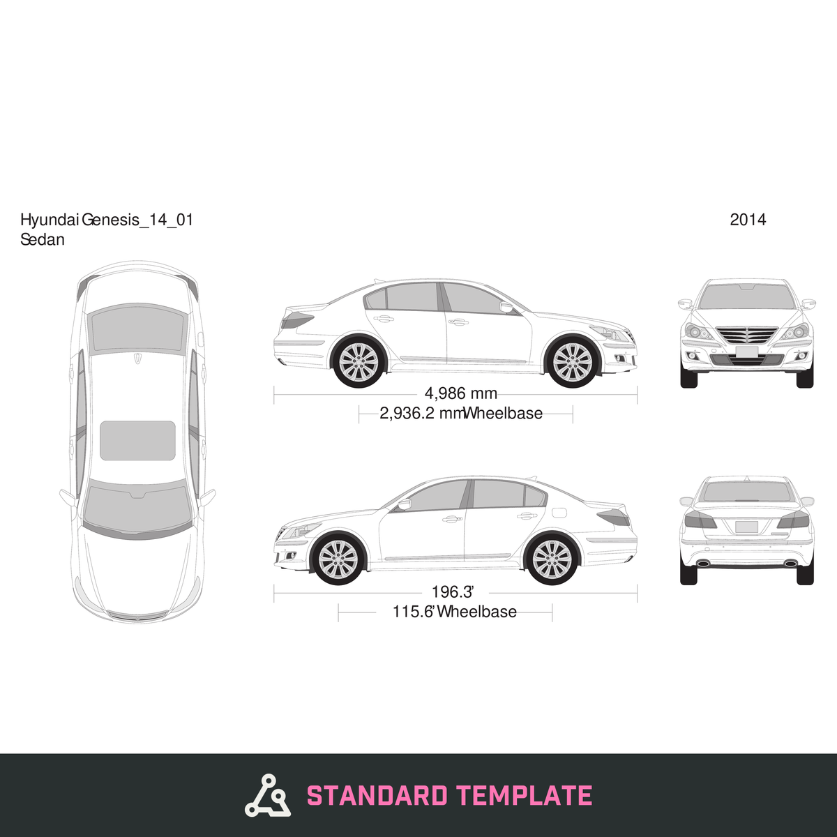 2014 Hyundai Genesis vector wrap template, Design-Ready PDF - GravBase
