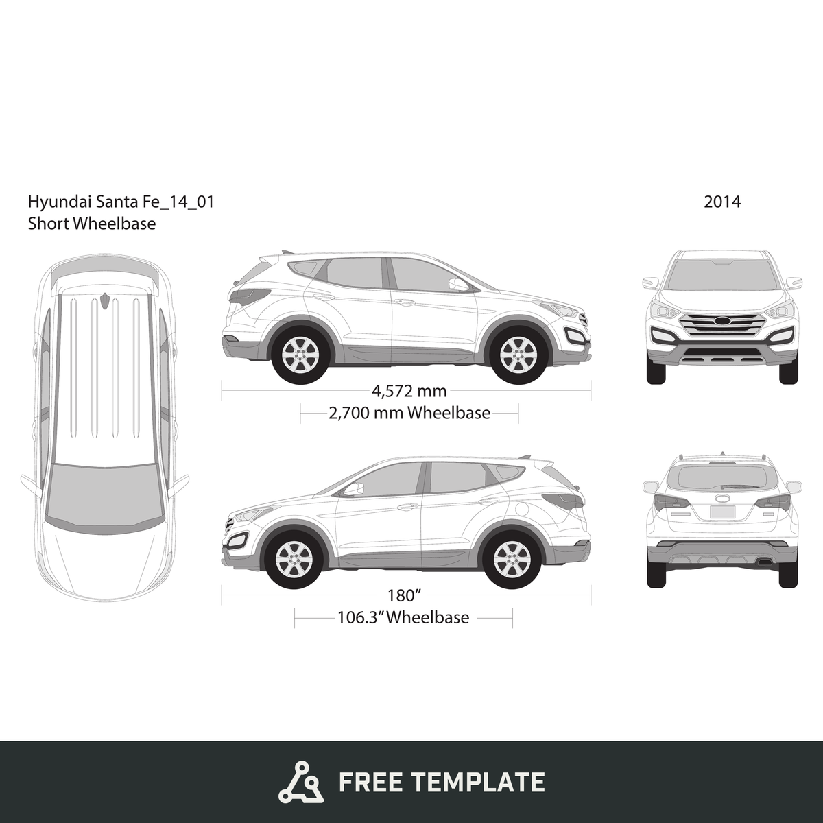 2014 Hyundai Santa Fe free vector vehicle wrap template - GravBase