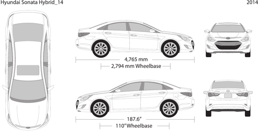 2014 Hyundai Sonata Hybrid vector wrap template, Design-Ready PDF - GravBase