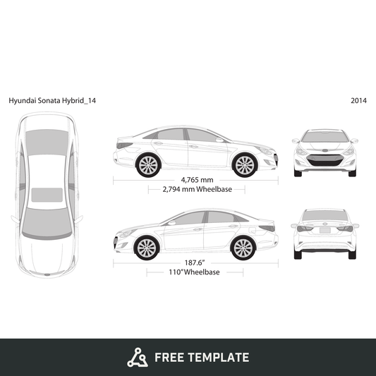 2014 Hyundai Sonata Hybrid free vector vehicle wrap template - GravBase