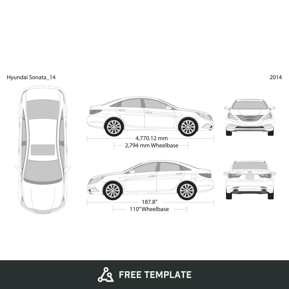 2014 Hyundai Sonata free vector vehicle wrap template - GravBase