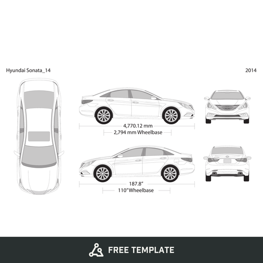 2014 Hyundai Sonata free vector vehicle wrap template - GravBase