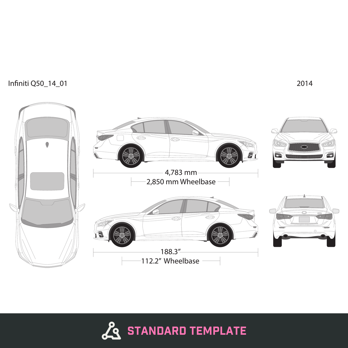 2014 Infiniti Q50 vector wrap template, Design-Ready PDF - GravBase
