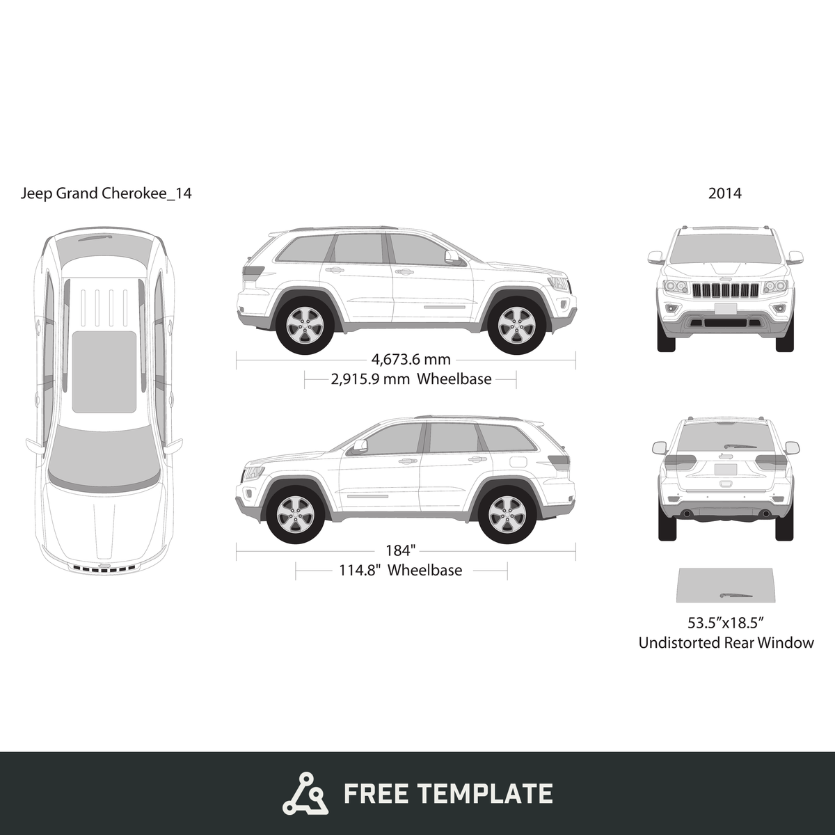 2014 Jeep Grand Cherokee free vector vehicle wrap template - GravBase