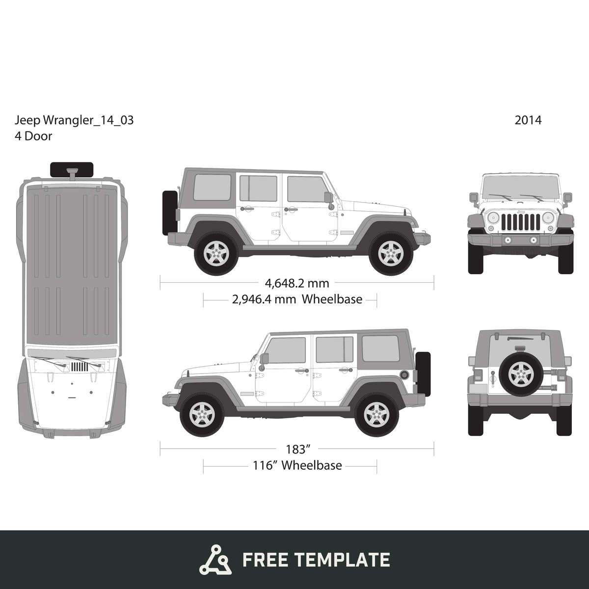 2014 Jeep Wrangler free vector vehicle wrap template - GravBase
