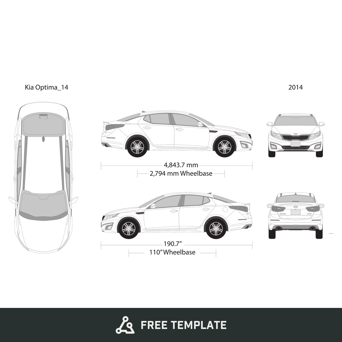 2014 Kia Optima free vector vehicle wrap template - GravBase