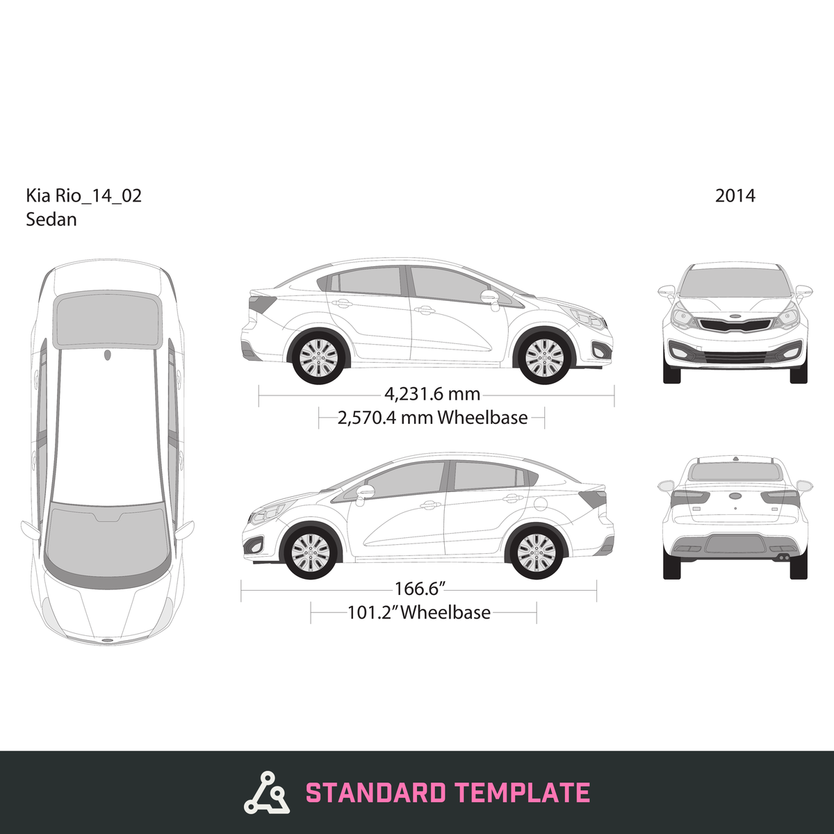 2014 Kia Rio vector wrap template, Design-Ready PDF - GravBase