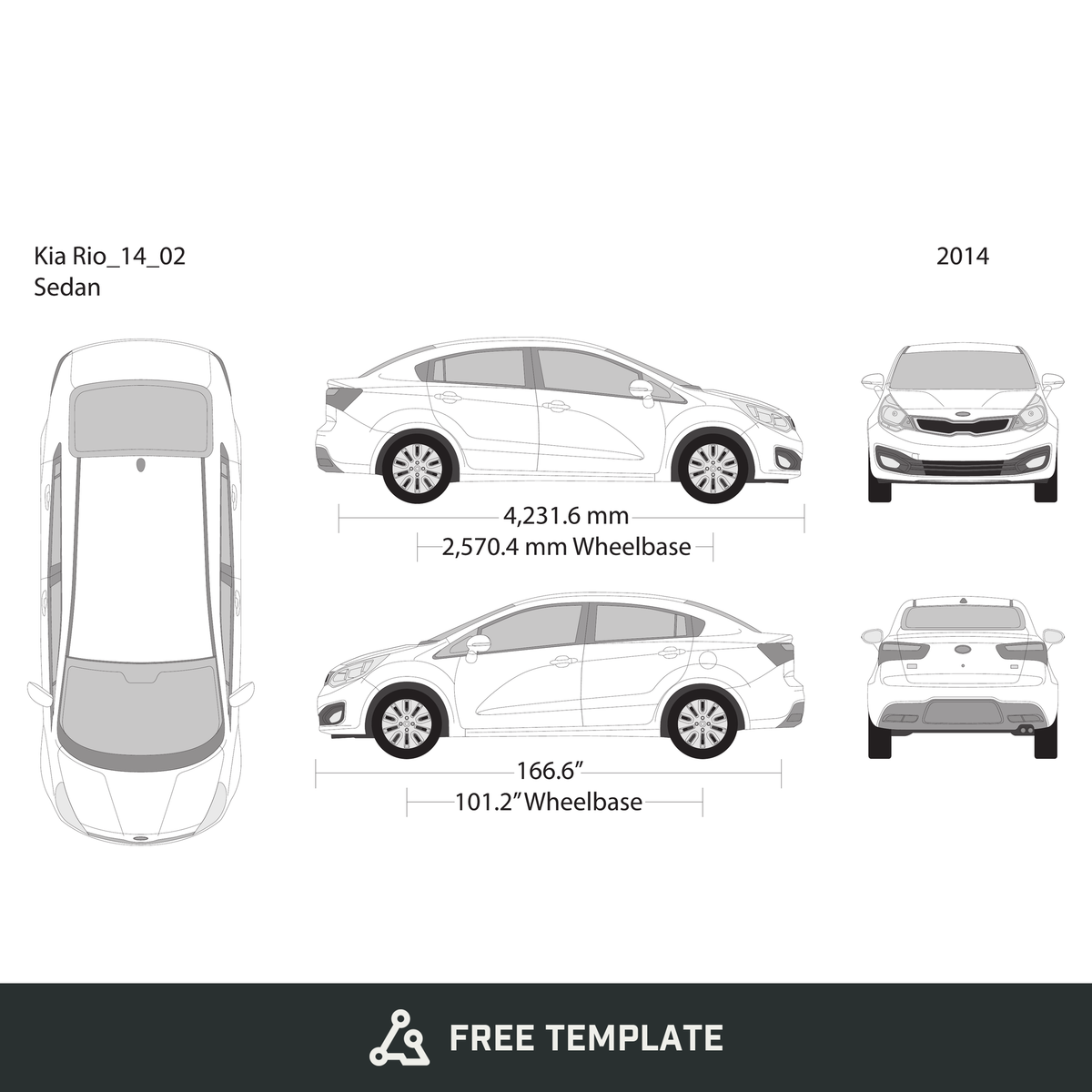 2014 Kia Rio free vector vehicle wrap template - GravBase