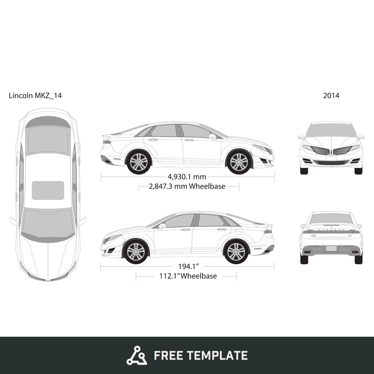 2014 Lincoln MKZ free vector vehicle wrap template - GravBase