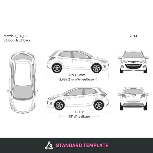 2014 Mazda 2 vector wrap template, Design-Ready PDF - GravBase