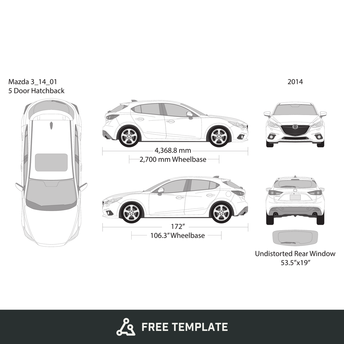 2014 Mazda 3 Hatchback free vector vehicle wrap template - GravBase