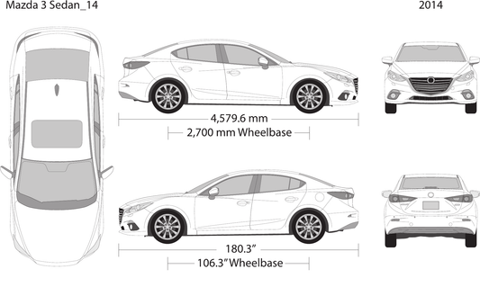 2014 Mazda 3 Sedan vector wrap template, Design-Ready PDF - GravBase