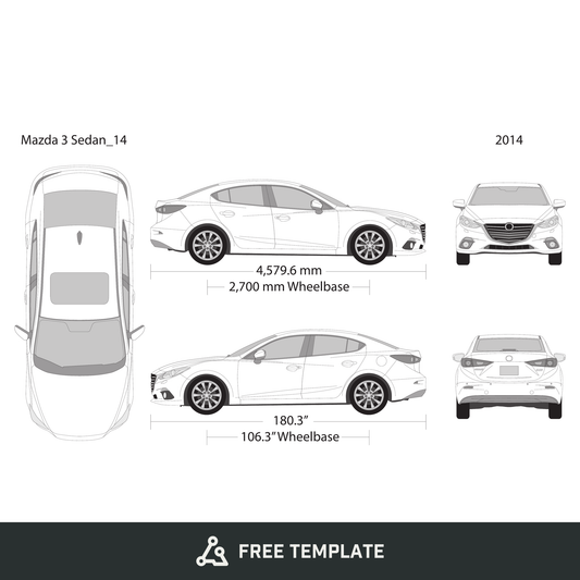 2014 Mazda 3 Sedan free vector vehicle wrap template - GravBase