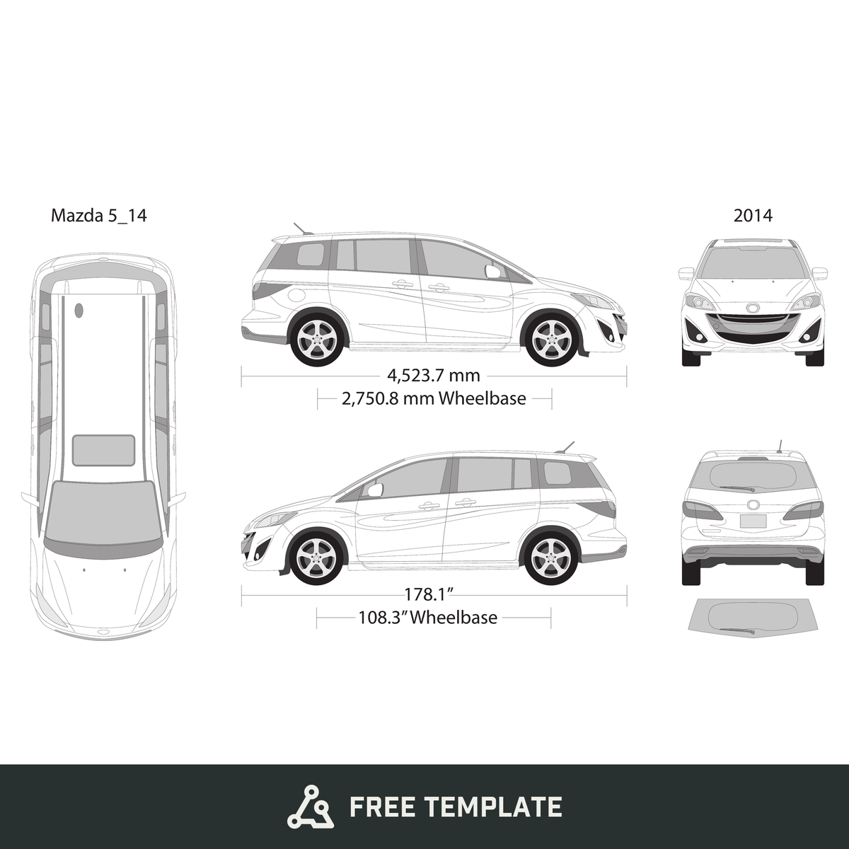 2014 Mazda 5 free vector vehicle wrap template - GravBase