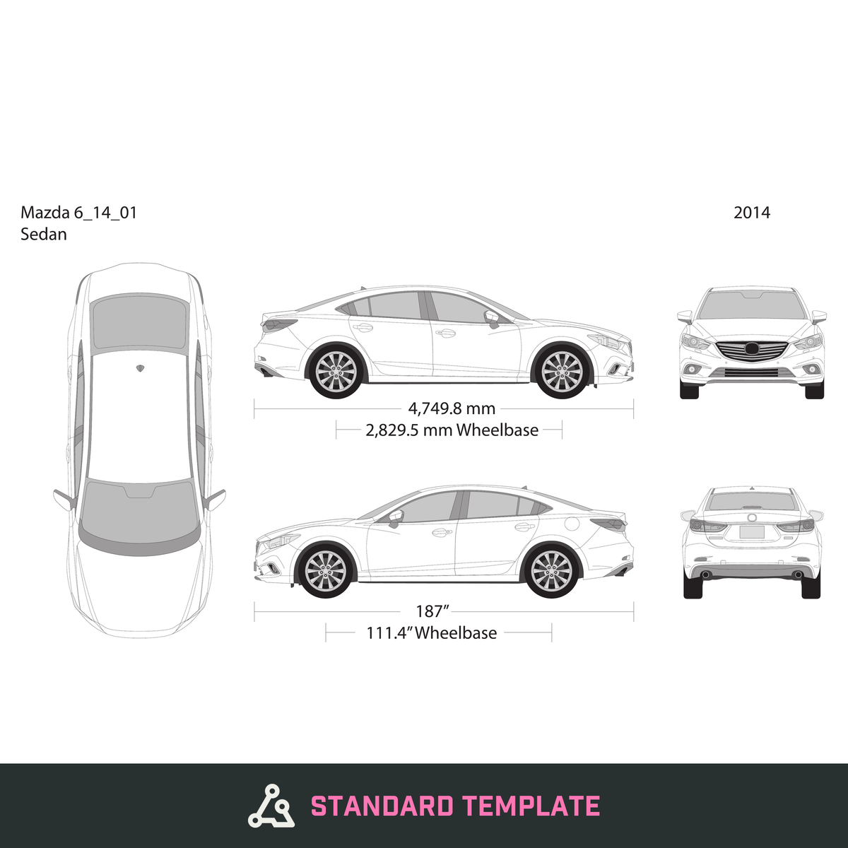 2014 Mazda 6 vector wrap template, Design-Ready PDF - GravBase