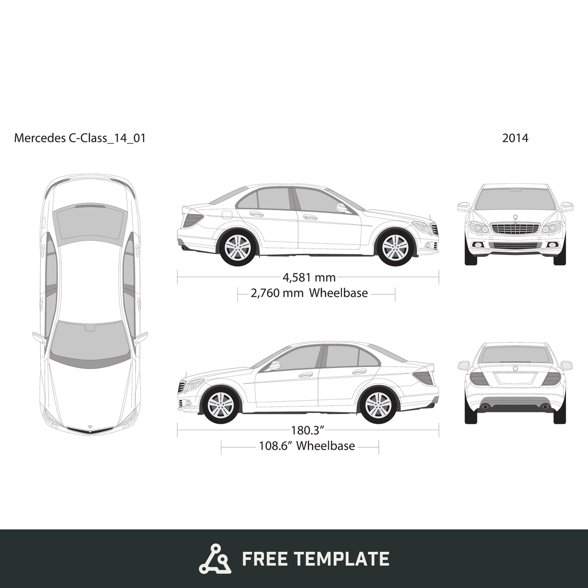 2014 Mercedes C-Class free vector vehicle wrap template - GravBase